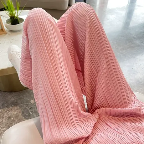 风琴褶皱裤阔腿裤女夏季薄款直筒宽松九分百褶粉色裤子冰丝休闲裤商品大图