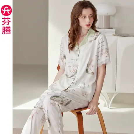 芬腾睡衣女冰丝短袖夏天套装女款高级感宽松休闲加大码薄款家居服商品大图