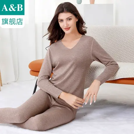 ab内衣女士保暖套装德绒蚕丝双面无痕V领打底秋衣秋裤R833商品大图