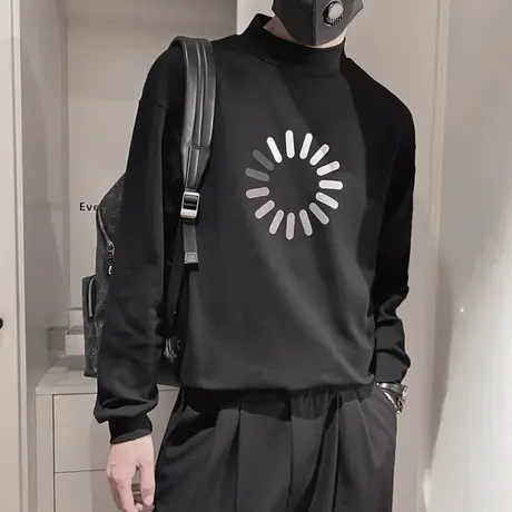 2023秋季新款个性圆领卫衣男ins小众休闲韩版简约长袖打底衫T恤商品大图