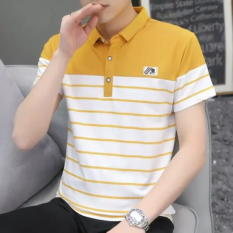 2023夏季男士短袖t恤潮流丅半袖韩版翻领条纹polo衫上衣服男装潮商品大图