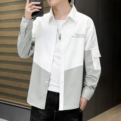 春秋季长袖衬衫男士休闲宽松衬衣外套男装学生秋装韩版帅气上衣服商品大图