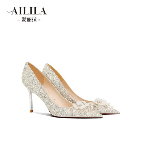 爱丽拉法式水晶婚鞋女2024新款春季主婚纱新娘高跟鞋不累脚高级感图片