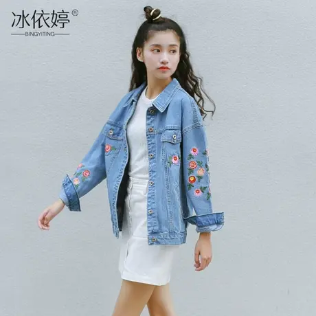 春秋新款花朵刺绣bf宽松牛仔外套女短款韩版百搭大码显瘦夹克上衣商品大图