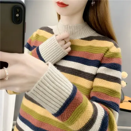 新款半高领毛衣女2023秋冬季爆款宽松加厚洋气女士针织打底衫上衣图片