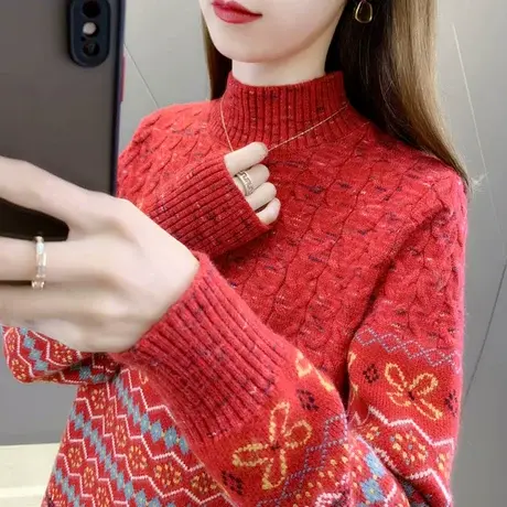 本命年红色毛衣女装冬季2021年新款爆款虎年小个子打底衫秋冬洋气商品大图