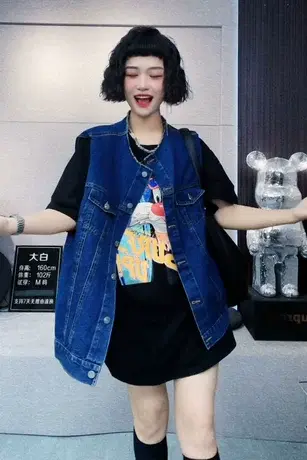 秋款圆领无袖坎肩口袋排扣复古宽松气质百搭牛仔开衫马甲上衣女潮商品大图