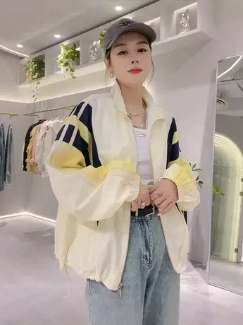 欧货百搭宽松薄款防晒服透气外套夏季拼接撞色防晒衣女款户外开衫图片