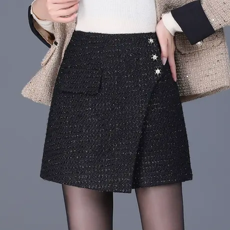 洋气小香风裙裤女秋冬2023新款高腰显瘦a字阔腿短裤时尚休闲靴裤图片