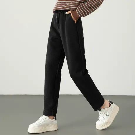 秋冬休闲裤女2024新款毛呢裤子显瘦小个子九分运动哈伦裤冬季加绒商品大图