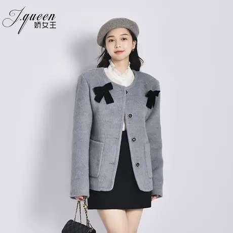 小香风毛呢外套女秋冬季新款气质名媛时尚设计感蝴蝶结圆领上衣商品大图