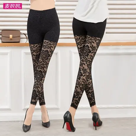 黑色百搭薄款打底裤女高腰蕾丝弹力外穿九分裤带安全裤防走光长裤商品大图
