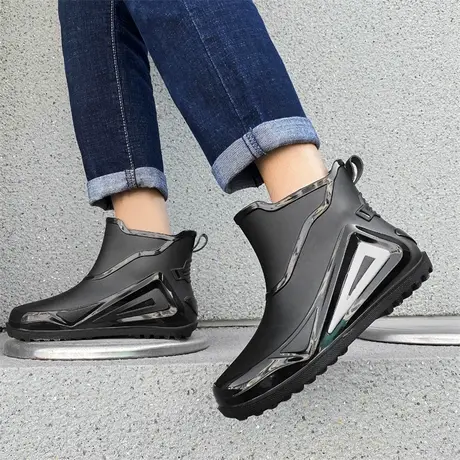 防水套鞋雨鞋男款短筒低帮防水雨靴新款高端防滑水鞋钓鱼洗车胶鞋商品大图