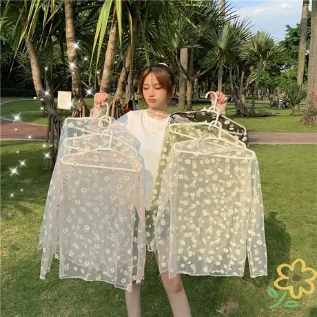 小雏菊防晒衣女夏长袖T恤韩版网纱打底衫内搭蕾丝泫雅风上衣ins潮商品大图