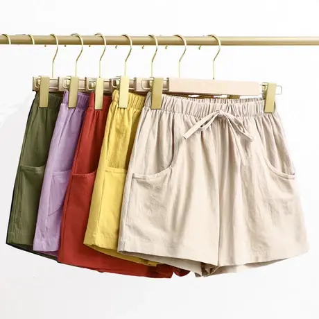 棉麻阔腿裤女夏季外穿高腰休闲裤百搭大码运动裤薄款家居睡裤短裤商品大图