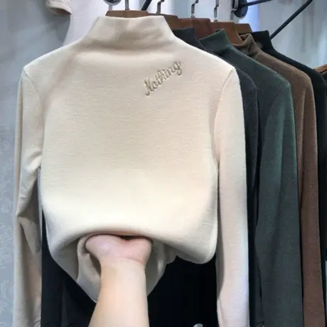 半高领加绒德绒打底衫女春秋冬内搭长袖t恤2025年新款洋气上衣服图片