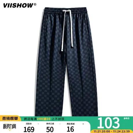 VIISHOW棋盘格子裤男款春秋直筒阔腿运动卫裤高街潮牌休闲裤男装图片
