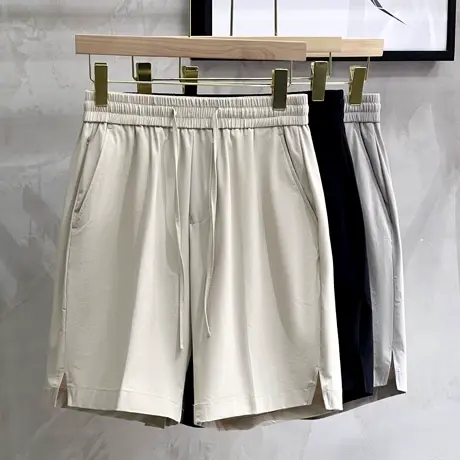 冰丝锦弹五分休闲裤男韩版系带休闲裤中裤纯色运动工装夏季男短裤商品大图