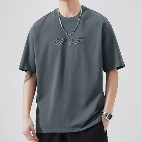 夏季潮牌纯棉圆领短袖T恤衫男士2024新款上衣服男装半袖体恤男款商品大图