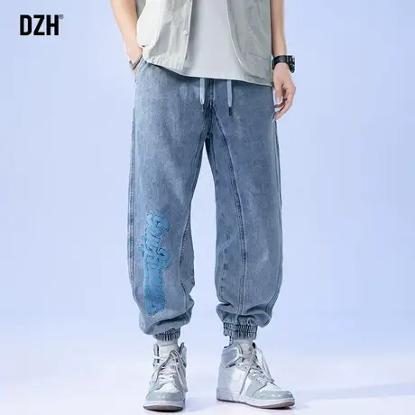 男士浅蓝色牛仔裤男ins潮牌宽松束脚裤2023新款潮流秋季九分男裤商品大图