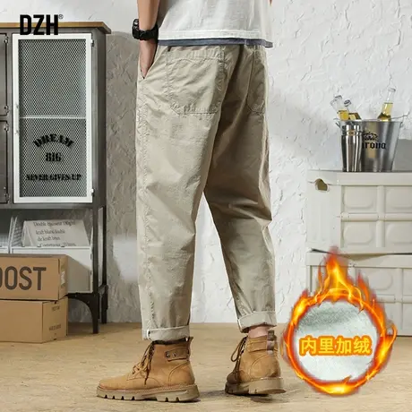 男士加绒裤子男冬季潮牌宽松加厚休闲长裤2023新款直筒裤百搭男裤商品大图