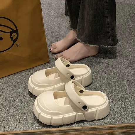 厚底增高踩屎感eva洞洞鞋女2023夏季款包头外穿简约海边沙滩两穿商品大图