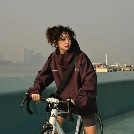 YEP美式复古连帽外套女春秋薄款2024年新款宽松oversize夹克上衣商品大图