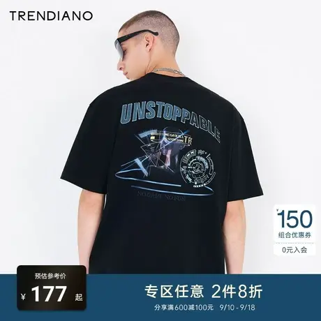 TRENDIANO潮牌官方男装春夏无性别潮流趣味印花纯棉圆领短袖T恤男商品大图
