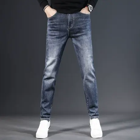 高端牛仔裤男款修身小脚裤2023新款深蓝色弹力百搭男士裤子秋冬款商品大图