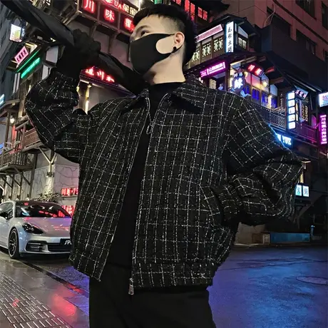秋季夹克男潮牌ins格子上衣服2022新款学生个性网红痞帅炸街外套商品大图