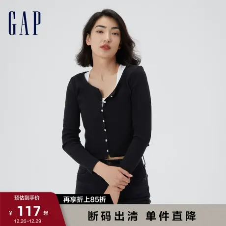 【断码特价】Gap女装纯棉罗纹针织长袖T恤夏季修身辣妹风上衣图片