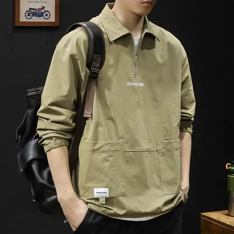 polo衬衫男春秋休闲长袖大码户外山系速干冲锋衣男士外套2024新款图片