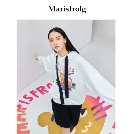 【IP联名】玛丝菲尔春季新款白色连帽虎年纯棉卫衣休闲减龄款商品大图