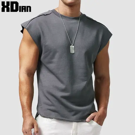 260G重磅无袖t恤男宽松棉运动健身坎肩砍袖夏季美式宽肩背心潮牌图片