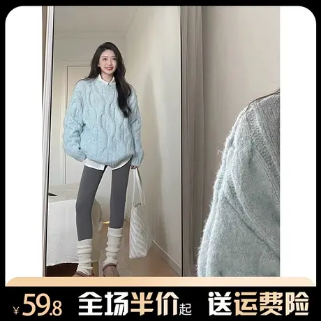 麻花套头毛衣女软糯秋冬2023新款慵懒风宽松小众设计感针织衫上衣商品大图