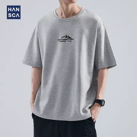 hansca 美式潮牌复古植绒印花短袖T恤男夏季重磅宽松休闲大码上衣商品大图