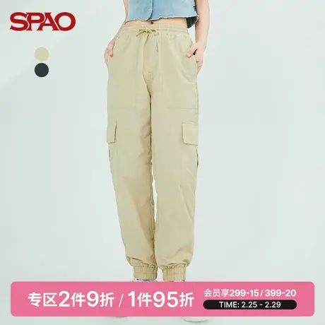 SPAO女士休闲裤春季新款束脚松紧腰抽绳工装裤SPTCC37S21图片