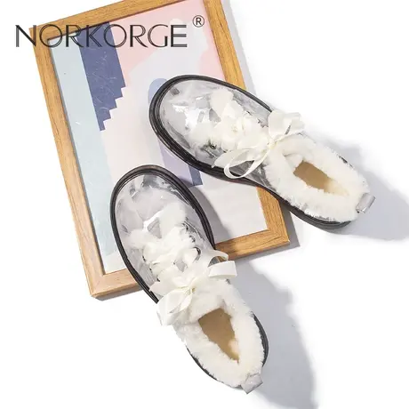 原创新款小众灰银色毛毛单鞋女鞋真皮圆头厚底真毛小皮鞋豆豆鞋女商品大图