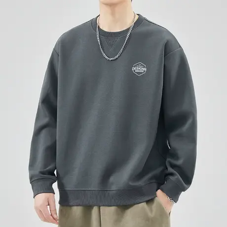 秋天中性风重磅套头长袖上衣春秋款男装宽松印花圆领卫衣秋季T恤商品大图