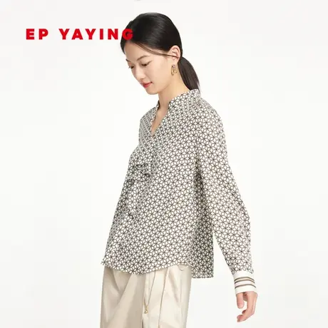 [真丝系列]EP雅莹女装 印花v领优雅荷叶边衬衫2023新款2337A图片