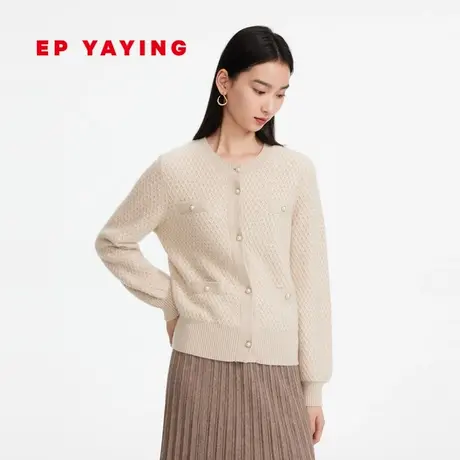 [阿拉善羊绒]EP雅莹女装 无染色圆领针织开衫 秋冬商场同款9121A商品大图