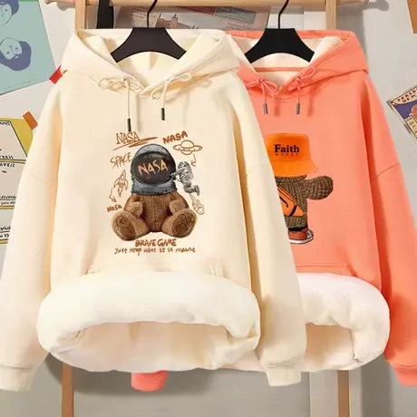 冬季加绒连帽卫衣女2023新款爆款加厚女款宽松上衣秋冬季加厚外套商品大图