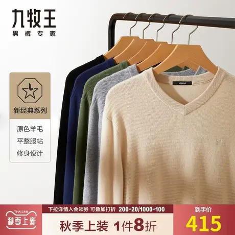 九牧王男装毛衣 秋冬季中年保暖舒适简约商务休闲职场v领纯羊毛衫图片