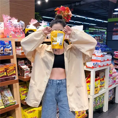 2021秋季新款韩版中长款百搭休闲上衣宽松学生运动长袖早秋外套女商品大图