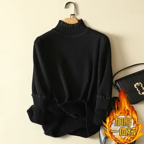 一体绒半高领毛衣女2021年新款加绒加厚打底衫女秋冬内搭针织上衣图片