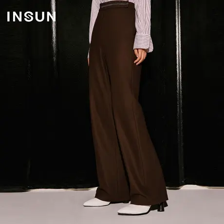 恩裳COVER2023冬装新款腰头织带装饰羊毛斜纹缎面内衬美拉德西裤商品大图