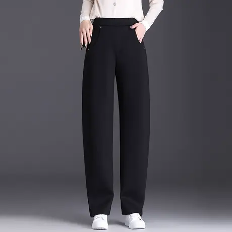 2023秋季新款黑色长裤女松紧腰遮肉大码直筒哈伦裤垂感时尚休闲裤商品大图