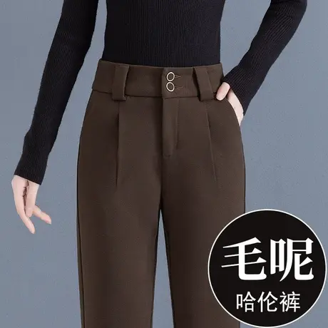 毛呢哈伦裤女秋冬小个子2023新款爆款休闲西装高腰时尚烟管裤咖色商品大图
