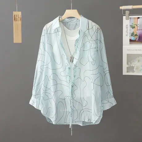 2023夏季新款薄款微透防晒衫女衬衫中长款宽松休闲防晒衣薄款外套图片