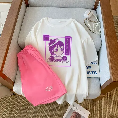 纯棉大码运动服套装女夏季薄款宽松短袖短裤小个子时尚休闲两件套商品大图